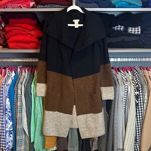 Max Studio black/brown/tan long sleeve open front 2 pocket cardigan size XS